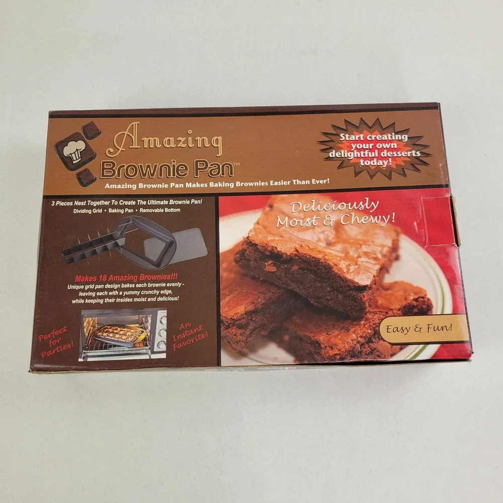 Amazing Brownie Pan Makes 18 Brownies Evenly‎ Nonstick 3-Piece Baking Pan New